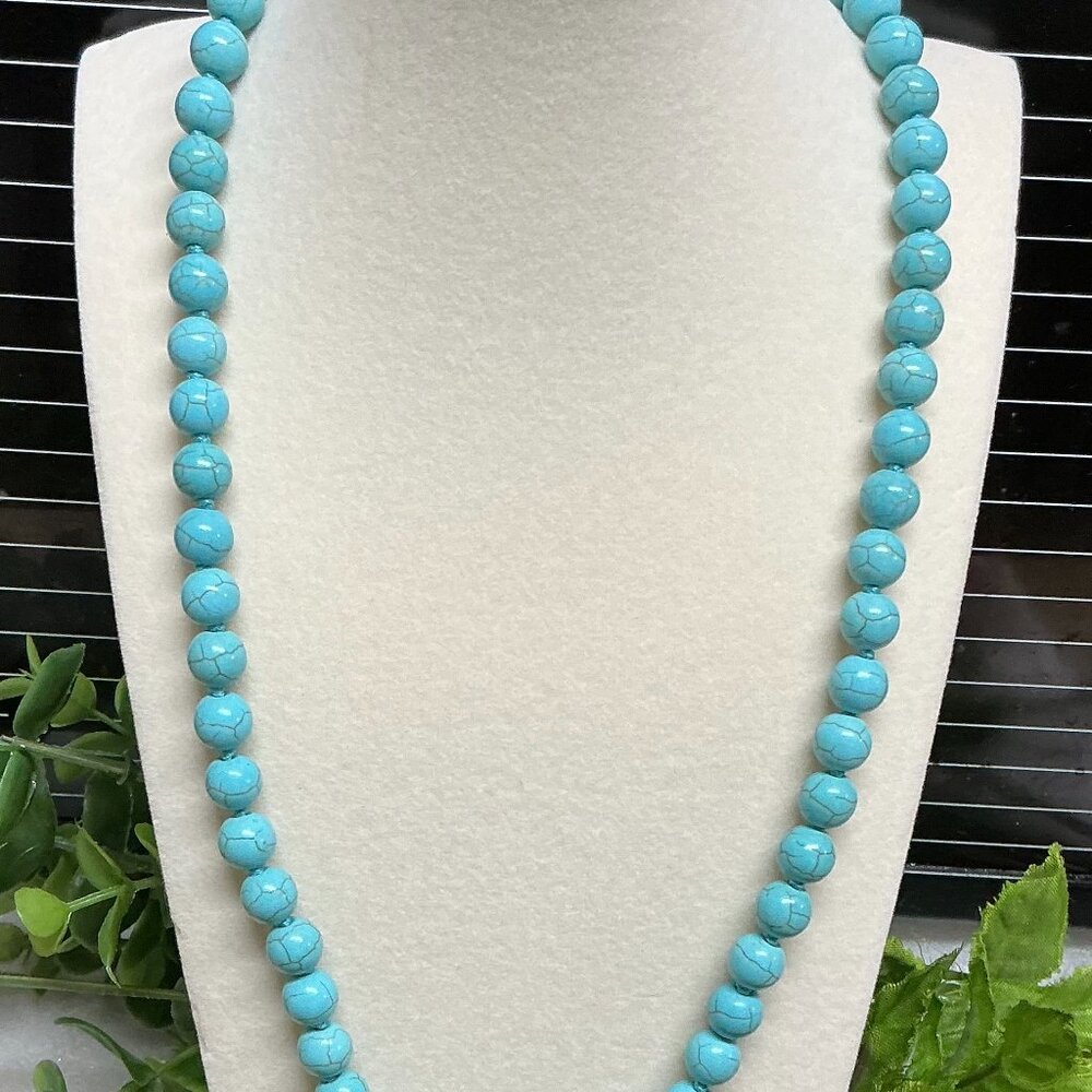 Natural 8mm Blue Turquoise Round Gemstone Beads Necklace 20'' AAA+ SG-0052